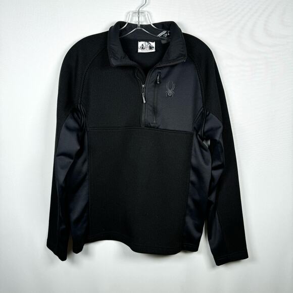 Spyder Black Waffle Verger Fleece Lined 1/4 Zip Pullover Men's Size M - Picture 2 of 5